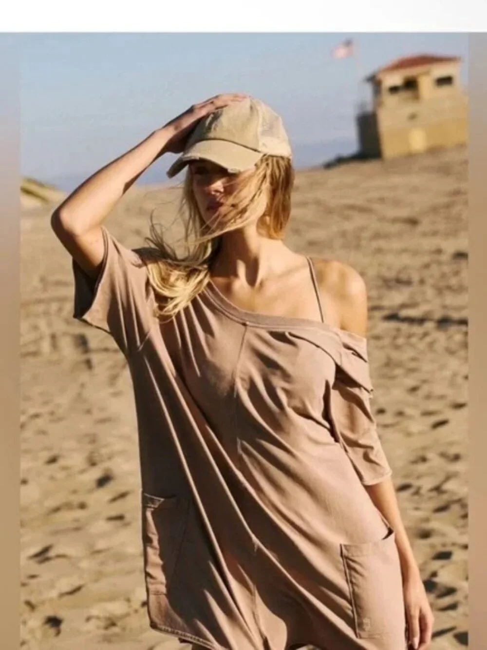 NWOT Free People Hot Shot Tee Romper Mocha Latte size- LARGE - Picture 4 of 6